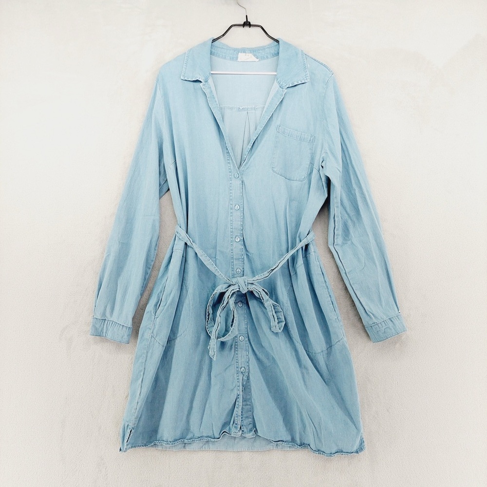 Isaac Mizrahi Live! Bridgehampton Light Blue Lyocell Belted Shirt Dress P4994